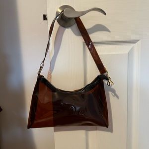 Brown vinyl shoulder bag